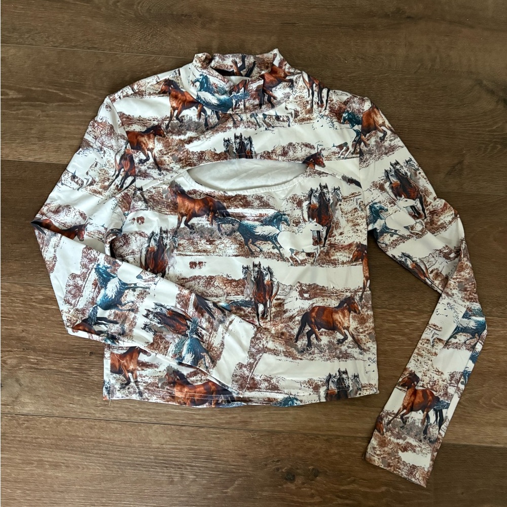 Equestrian Print Long Sleeve Top